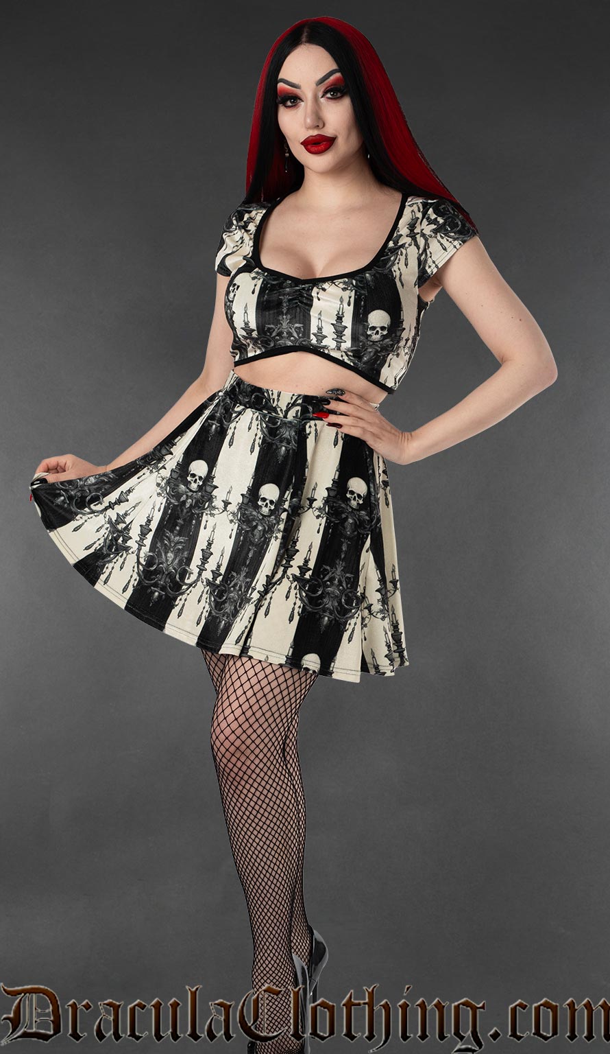 Skull Striped Velvet Short Skirt