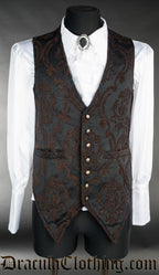 Men's black and brown jacquard vest with gold buttons
