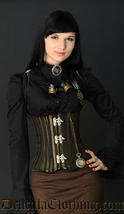 Steampunk Striped Clasp Shoulder Corset