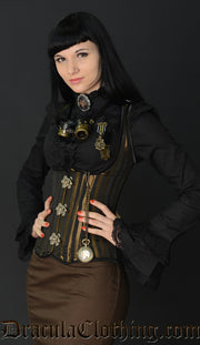 Steampunk Striped Clasp Shoulder Corset