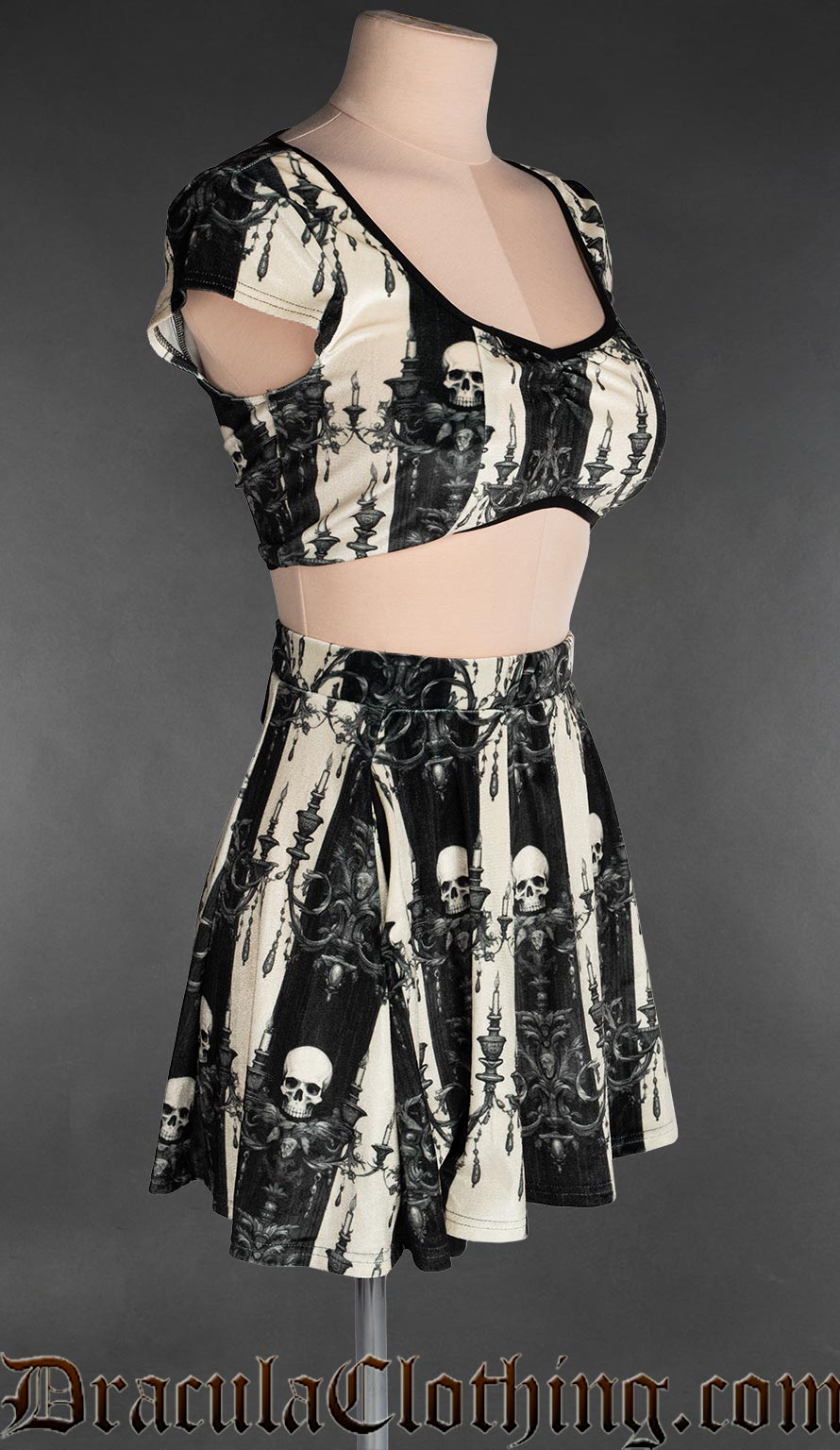 Skull Striped Velvet Crop Top