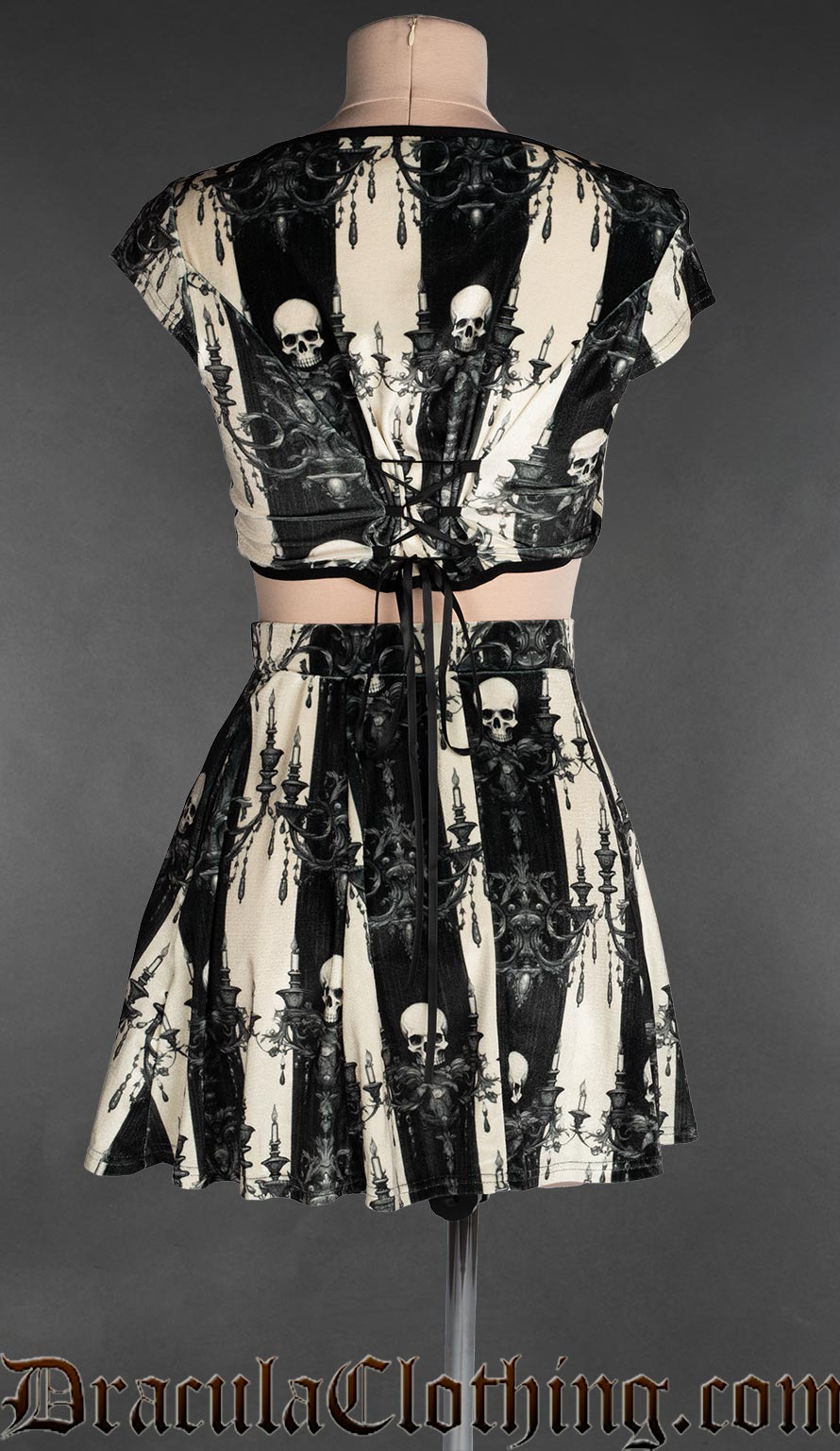 Skull Striped Velvet Short Skirt