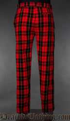 Back view of men's tartan formal pants in red black and yellow tartan