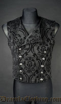 Thick Black Brocade Double Buttoned Vest