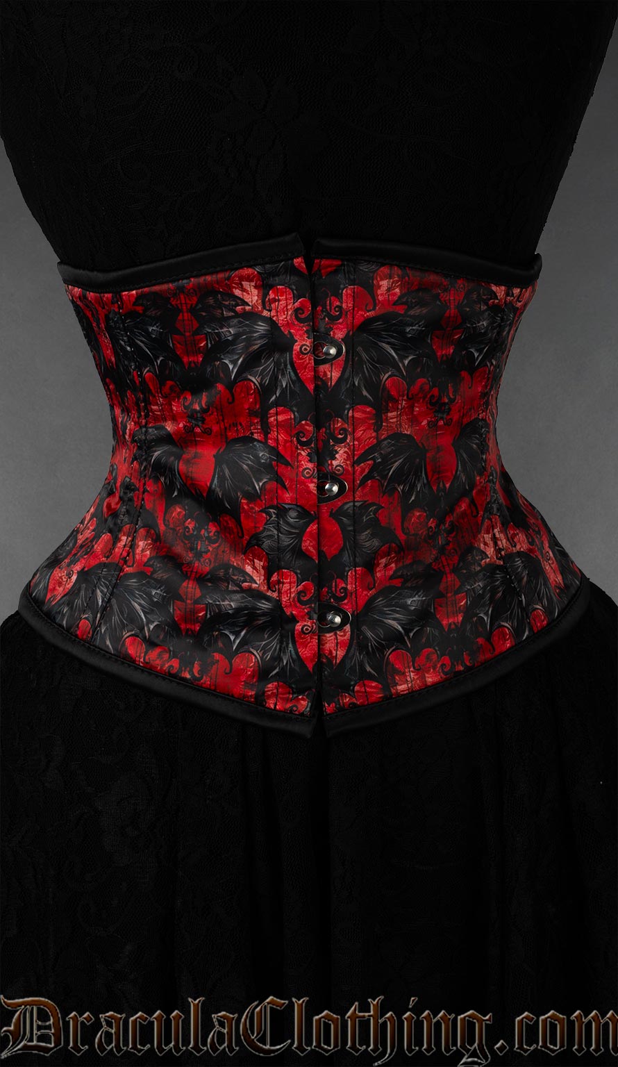 Women's waist cincher with red and black printed design of bats