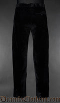 Back view of men's formal straight cut pants made with black velvet