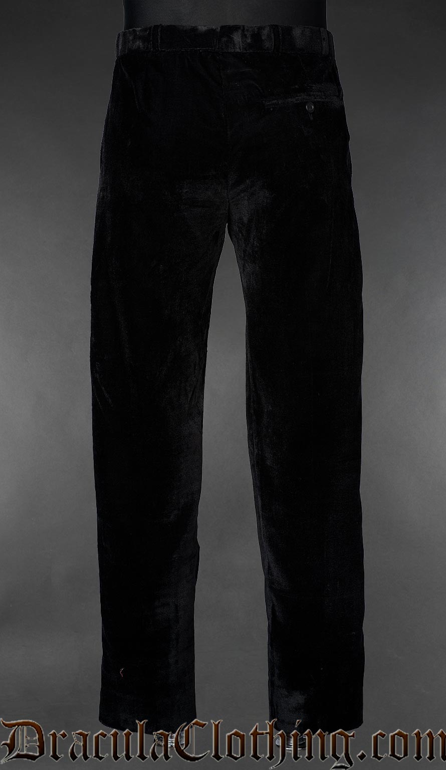 Back view of men's formal straight cut pants made with black velvet