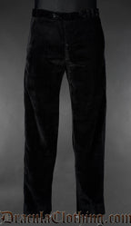 Men's black velvet formal pants in a straight cut