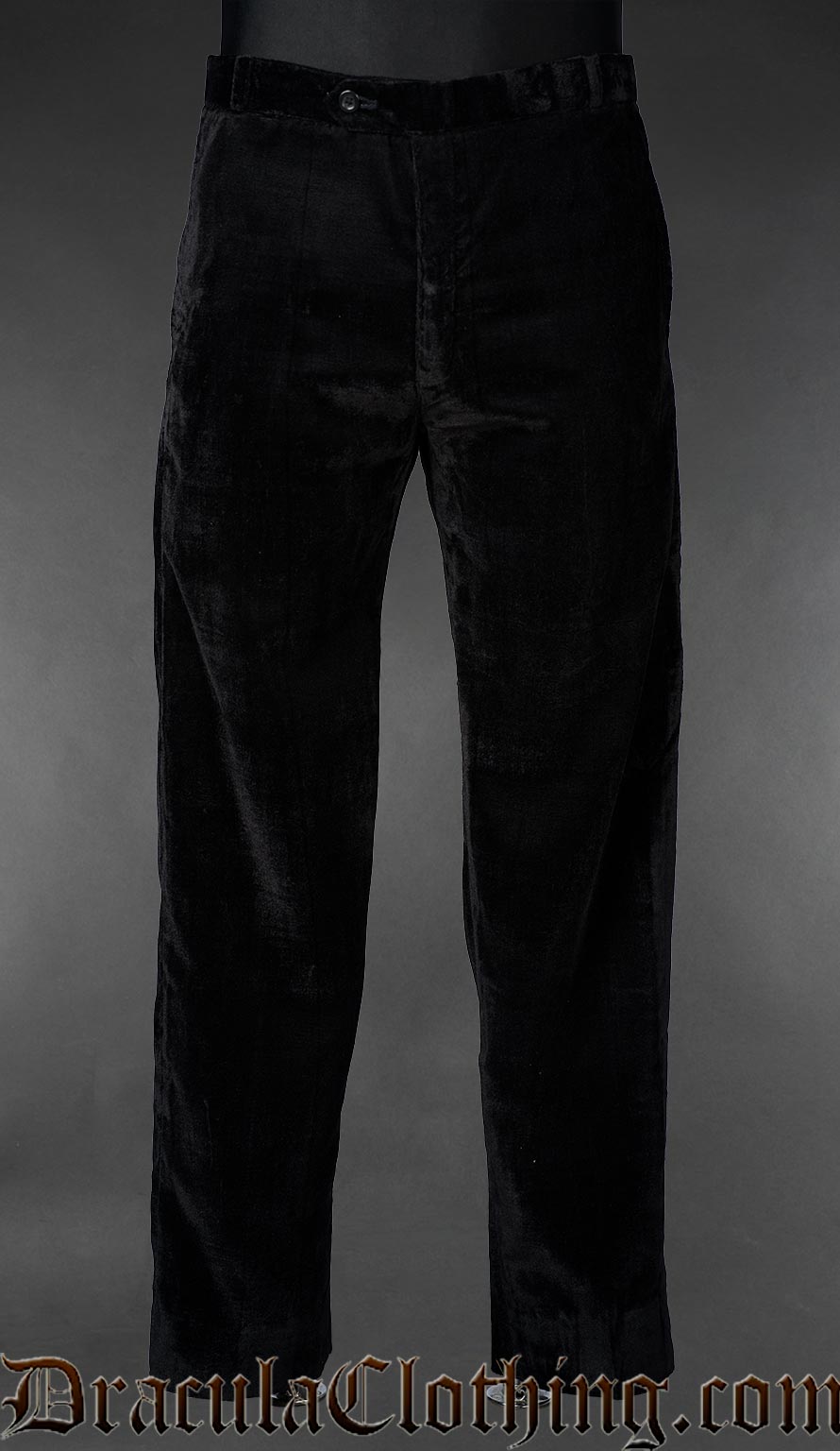 Men's black velvet formal pants in a straight cut
