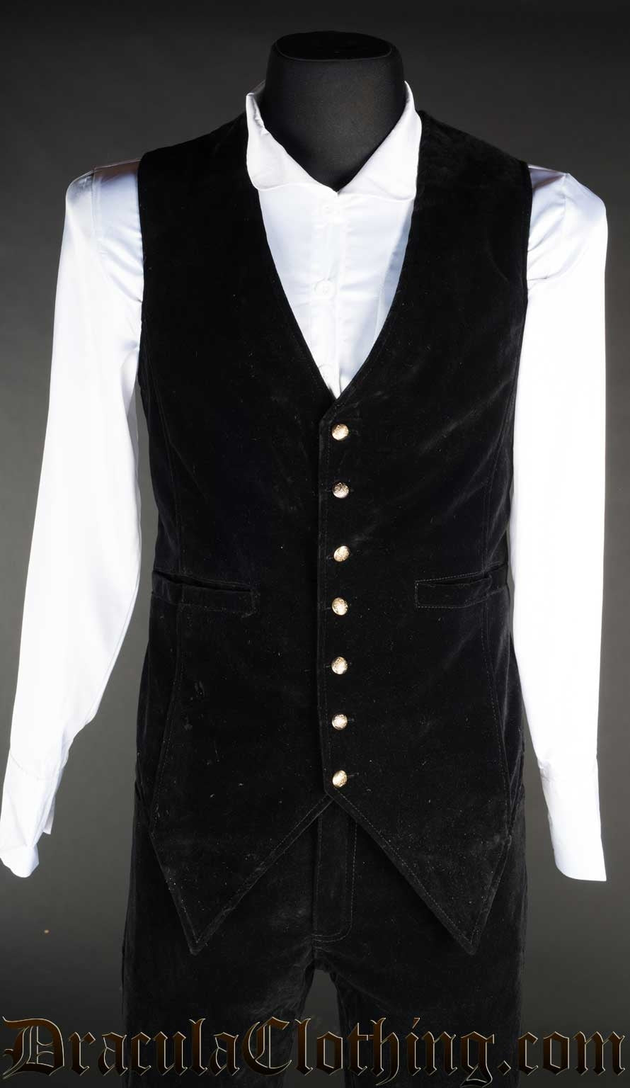 Men's velvet pointed forked vest made with black velvet 