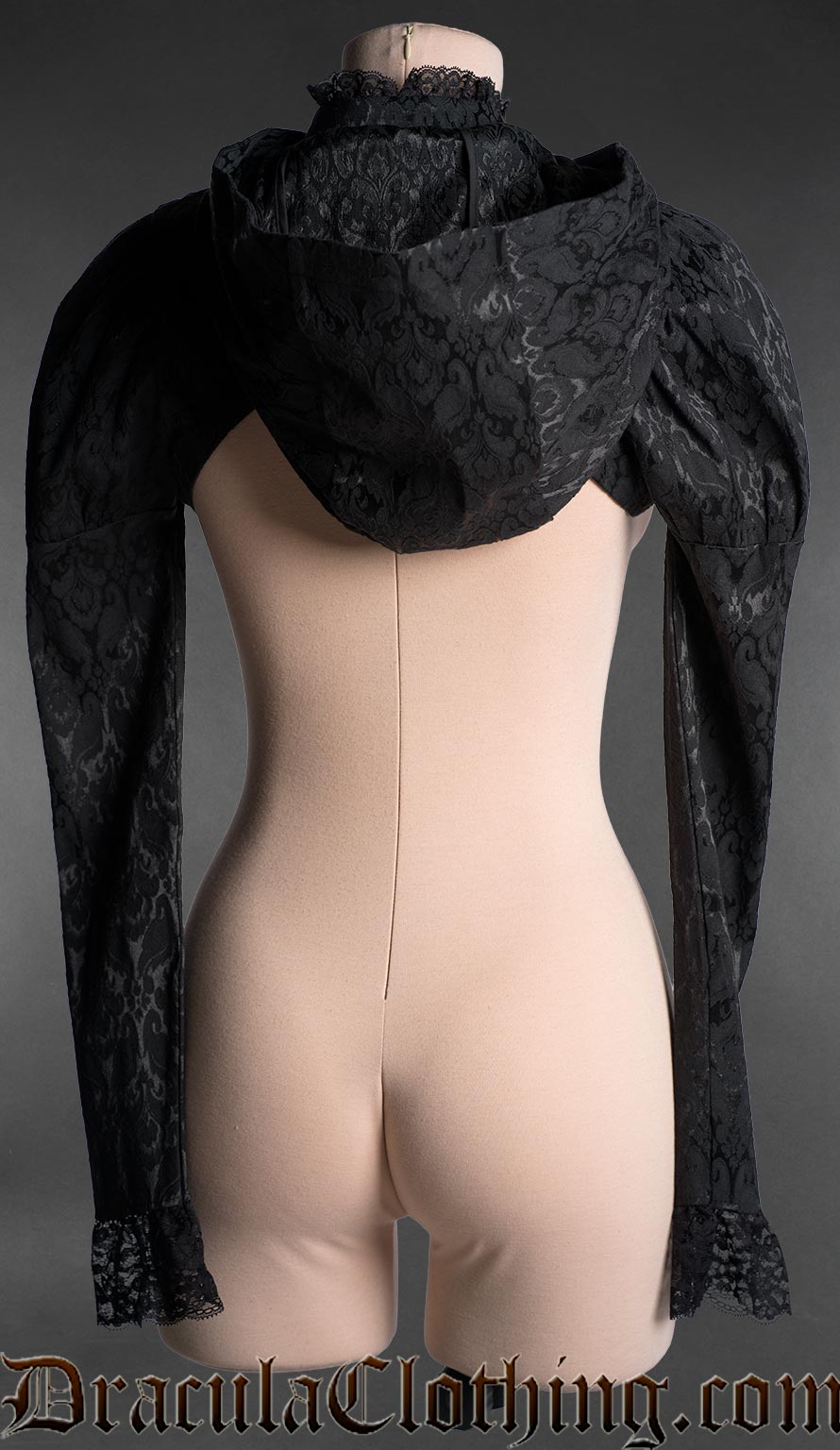 Black Brocade Hooded Bolero