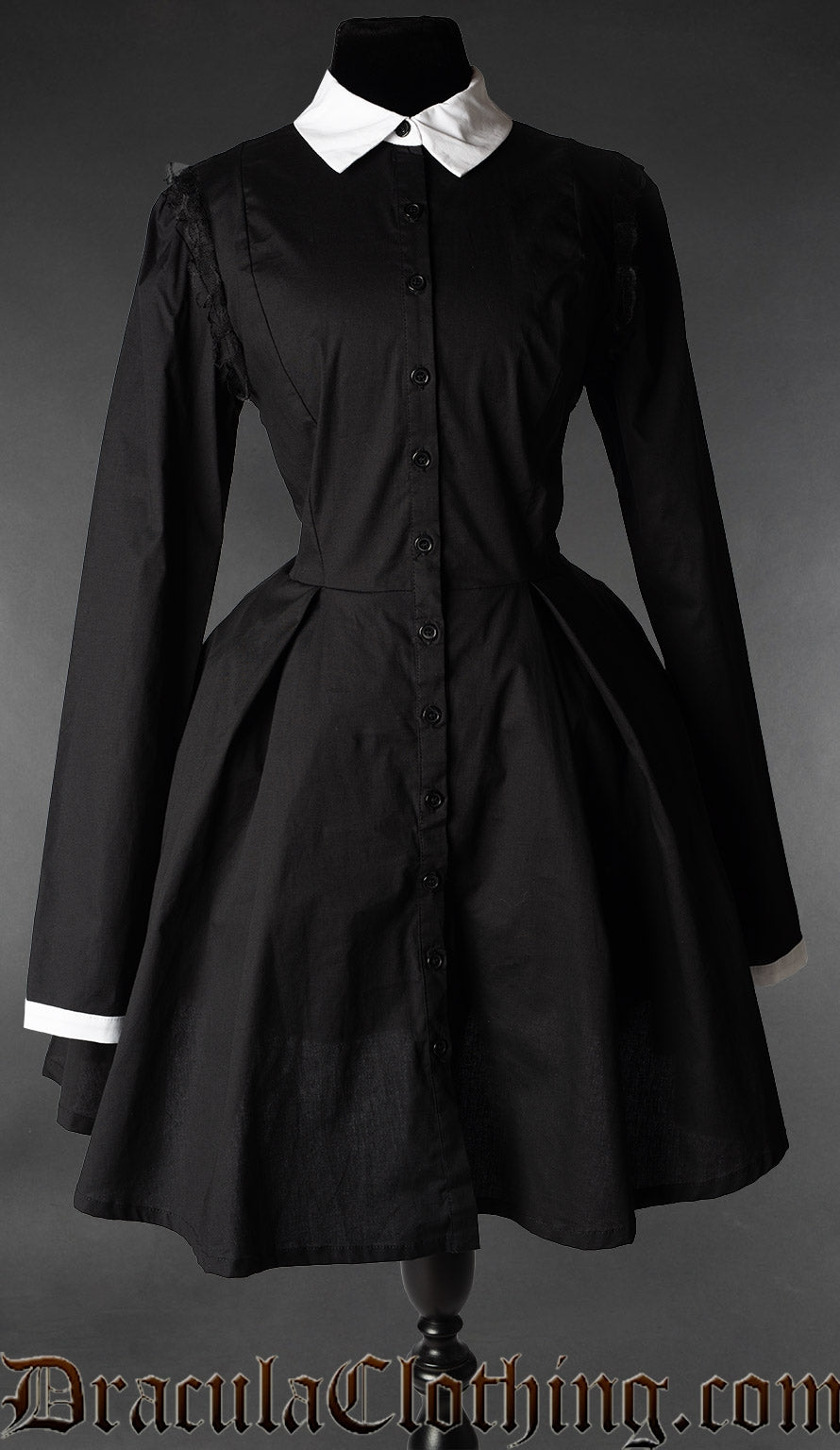 high collar shirt dress Victorian Ruffle Collar Shirtdress – DraculaClothing