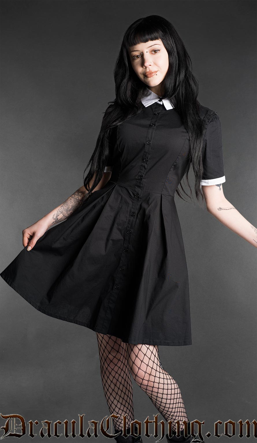 Victorian Ruffle Collar Short Sleeve Shirtdress DraculaClothing Victorian Ruffle Collar Short Sleeve Shirtdress DraculaClothing