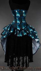 Blue and black vampire bustle corset with layered ruffle skirt