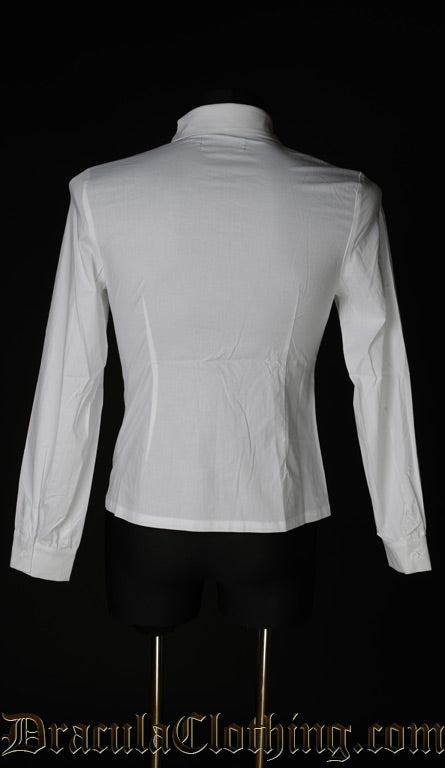 Back view of men's white cotton formal shirt with long sleeves in a fitted style