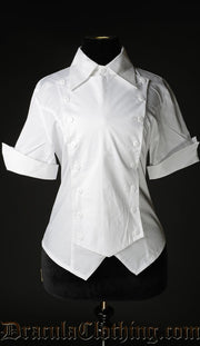 WHITE COTTON PANEL CRAVAT BLOUSE