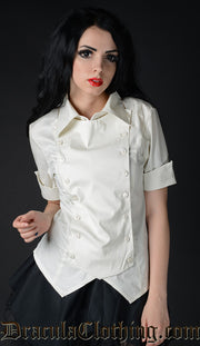 IVORY COTTON PANEL CRAVAT BLOUSE