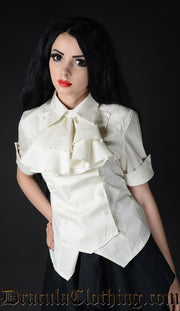 IVORY COTTON PANEL CRAVAT BLOUSE