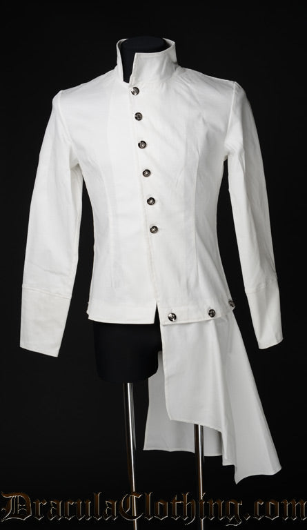 Men's white cotton japanese inspired shirt with half tailcoat attachment