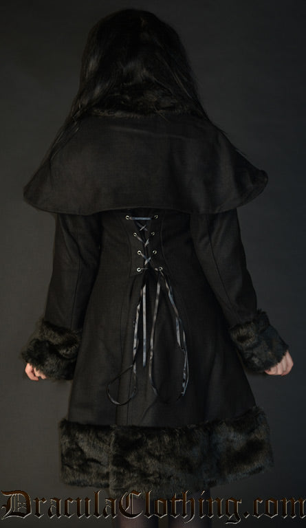 Thick Winter Wool Coat Black Satin Lining