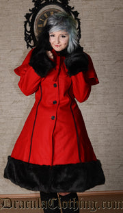 Thick Winter Wool Coat Red Satin Lining