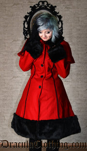 Thick Winter Wool Coat Red Satin Lining