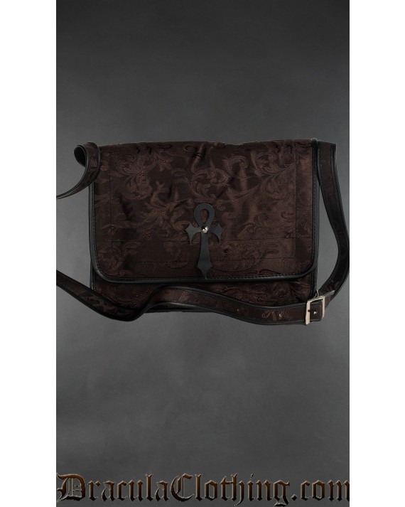 Brown Brocade Ankh Shoulder Bag