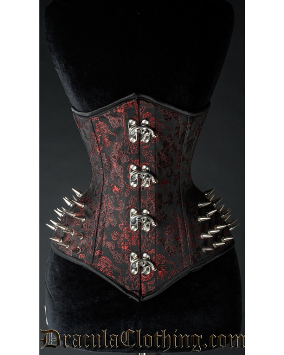 Red Brocade Spike Extreme Waist Clasp Corset 