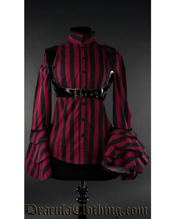 Red Striped Buckle Blouse
