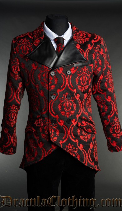 Red Brocade Double Buttoned Tailcoat