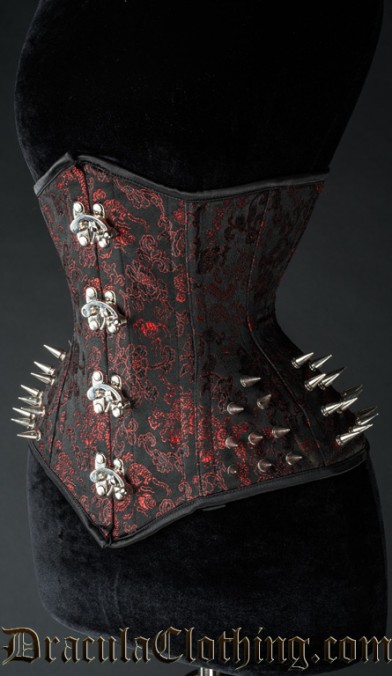 Red Brocade Spike Extreme Waist Clasp Corset 