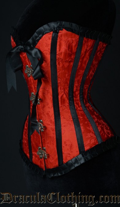Red Brocade Romantic Clasp Overbust