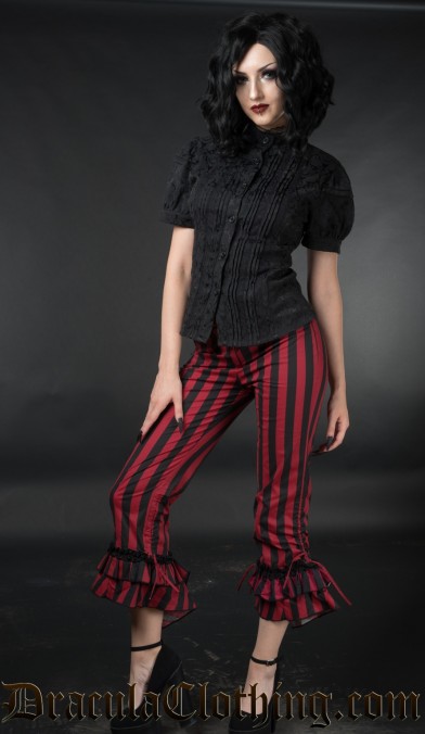 Red Striped Ruffle Pants