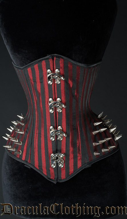 Red Stripes Extreme Waist Clasp Spike Corset